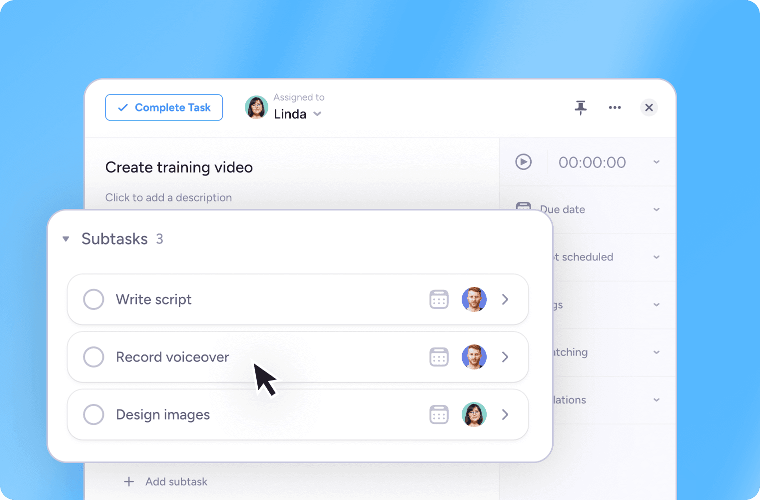 A task card with 3 subtasks